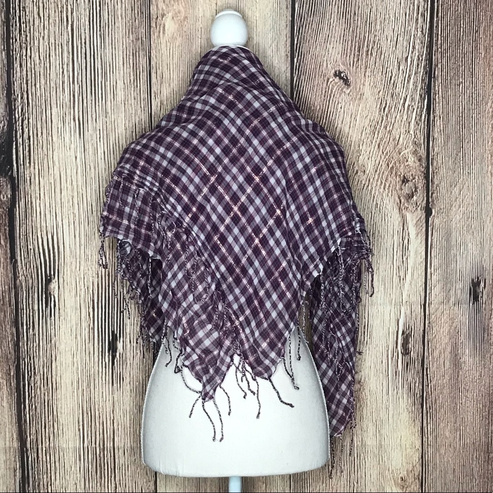 PURPLE PINK FRINGE SQUARE SCARF